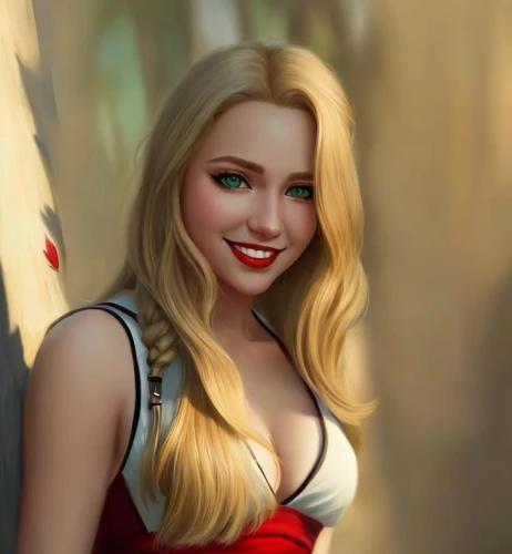 elsa,harley quinn,harley,disney character,blonde woman,red lips,lady in red,blonde girl with christmas gift,blonde girl,red lipstick,rapunzel,romantic portrait,girl in red dress,digital painting,fantasy portrait,a girl's smile,joy,retro girl,cg artwork,marilyn,Common,Common,Cartoon