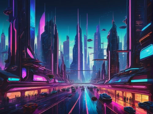 futuristic landscape,cyberpunk,cityscape,fantasy city,metropolis,futuristic,colorful city,scifi,tokyo city,sci - fi,sci-fi,cities,shanghai,neon arrows,dystopia,dystopian,city at night,vast,vapor,urban,Illustration,Paper based,Paper Based 16