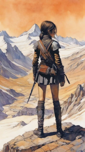 mountain guide,mountaineers,adventurer,the wanderer,mountaineer,explorer,hiker,nomad,pathfinders,ranger,eskimo,patrols,wanderer,guards of the canyon,lone warrior,lost in war,digital nomads,heroic fantasy,nunatak,mountain boots,Illustration,Realistic Fantasy,Realistic Fantasy 06