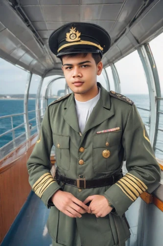 naval officer,military uniform,on ship,seafarer,captain,flight engineer,military person,saf francisco,a uniform,lighter aboard ship,marine,at sea,kai yang,boat operator,xiangwei,brown sailor,military officer,ship doctor,uniform,navy burial,Photography,Realistic