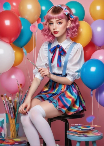 little girl with balloons,colorful balloons,pink balloons,rainbow color balloons,harlequin,candy pattern,retro girl,painter doll,candy island girl,polka,balloons,fashion doll,doll dress,lollipops,blue heart balloons,sewing pattern girls,heart candy,bonbon,retro woman,candy,Photography,Fashion Photography,Fashion Photography 13