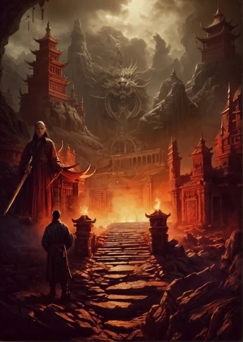 hall of the fallen,buddhist hell,forbidden palace,guards of the canyon,monks,hall of supreme harmony,xing yi quan,ancient city,valley of death,monastery,pilgrimage,fantasy picture,buddhists monks,chinese temple,background image,necropolis,citadel,prejmer,game illustration,carpathian