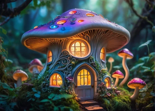 mushroom landscape,fairy house,fairy village,fairy forest,fairy world,mushroom island,fairy door,forest mushroom,umbrella mushrooms,fairytale forest,enchanted forest,children's fairy tale,fairy chimney,toadstools,forest mushrooms,3d fantasy,house in the forest,tree house hotel,tree mushroom,mushrooms,Illustration,Realistic Fantasy,Realistic Fantasy 20