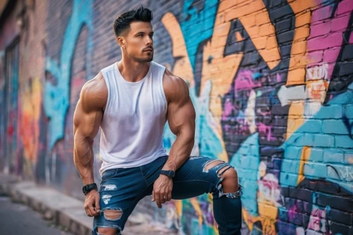 arms,fitness model,male model,fitness professional,ryan navion,fitness coach,muscle icon,jeans background,muscular,triceps,abdel rahman,austin stirling,austin morris,joe iurato,pump,muscles,latino,muscle,sleeveless shirt,basic pump,Illustration,Realistic Fantasy,Realistic Fantasy 20