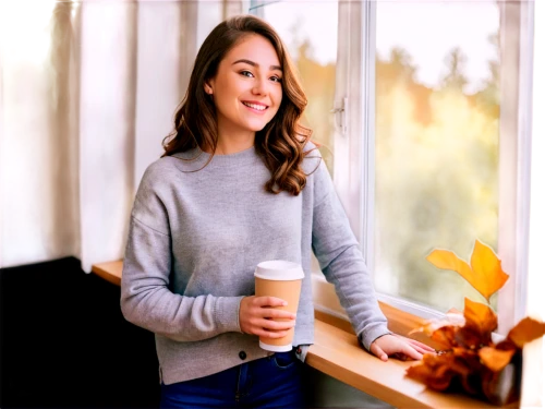 woman drinking coffee,coffee background,barista,autumn hot coffee,cappuccino,drinking coffee,café au lait,woman at cafe,blur office background,coffeetogo,hot coffee,holding cup,coffee cup sleeve,coffee tumbler,coffee,mocaccino,a cup of coffee,autumn background,latte,sweater,Illustration,American Style,American Style 02
