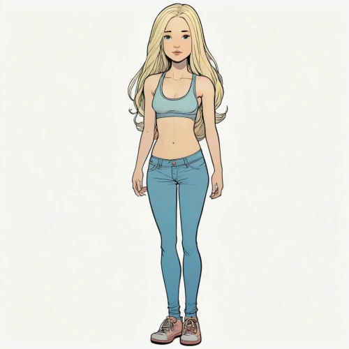fashion vector,lycia,animated cartoon,blond girl,sports girl,female swimmer,sweatpant,blonde girl,fashion girl,jeans,magnolieacease,cute cartoon character,girl drawing,female runner,women's clothing,jeans background,sweatpants,crop top,high jeans,fit,Illustration,Vector,Vector 12