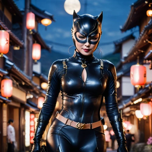 catwoman,black cat,asian costume,halloween black cat,lantern bat,katana,bat,latex clothing,cosplay image,alley cat,batman,hong,hk,wu,latex,kat,xi'an,cat warrior,feline,birds of prey-night,Photography,General,Cinematic
