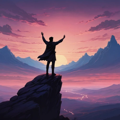 the spirit of the mountains,raise,world digital painting,mountain sunrise,silhouette art,would a background,open arms,background screen,leap for joy,wall,digital painting,arms outstretched,background image,embrace the world,creative background,art background,mountain spirit,landscape background,freedom from the heart,love background,Conceptual Art,Fantasy,Fantasy 17