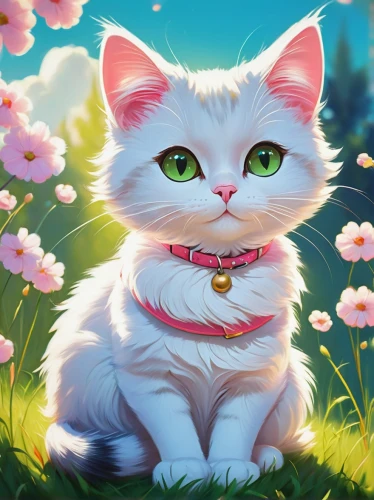 blossom kitten,flower cat,white cat,cute cat,calico cat,spring background,cat kawaii,turkish angora,springtime background,tea party cat,cat vector,pink cat,flower background,breed cat,cartoon cat,turkish van,eglantine,portrait background,cat,flower animal,Conceptual Art,Fantasy,Fantasy 19