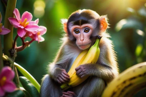 monkey banana,squirrel monkey,long tailed macaque,tufted capuchin,barbary monkey,baby monkey,primate,white-fronted capuchin,macaque,bleeding-heart baboon,tropical animals,capuchin,primates,crab-eating macaque,banana,white-headed capuchin,de brazza's monkey,japan macaque,animal photography,mandrill,Illustration,Vector,Vector 12
