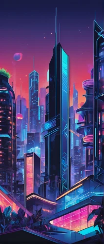 futuristic landscape,cityscape,colorful city,fantasy city,city skyline,city at night,cyberpunk,dusk background,metropolis,city panorama,futuristic,scifi,80's design,cities,evening city,city,city cities,tokyo city,city blocks,city lights,Unique,Design,Sticker