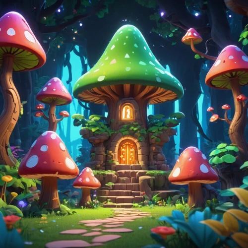 fairy village,mushroom landscape,mushroom island,fairy house,fairy forest,fairy world,fairy chimney,scandia gnomes,druid grove,club mushroom,dandelion hall,enchanted forest,toadstools,forest mushroom,gnomes,fairytale forest,cartoon video game background,cartoon forest,mushrooms,fairy stand,Unique,3D,3D Character