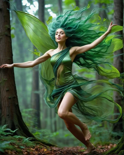 dryad,faerie,faery,fairies aloft,fae,ballerina in the woods,the enchantress,green dragon,throwing leaves,fairy,anahata,fairy queen,mother earth,green power,mother nature,fantasy woman,celtic woman,fairy peacock,gracefulness,wind warrior,Conceptual Art,Fantasy,Fantasy 04