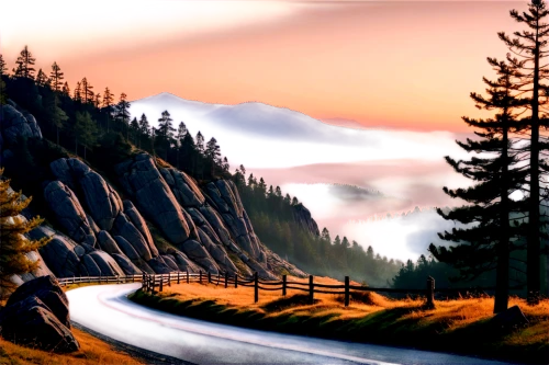 landscape background,mountain road,mountain highway,cartoon video game background,mountain pass,alpine drive,winding road,mountain scene,mountain landscape,world digital painting,country road,background vector,watercolor background,the road,winding roads,long road,stone wall road,mountainous landscape,nature landscape,forest road,Art,Artistic Painting,Artistic Painting 48