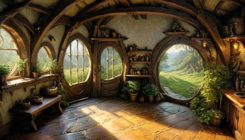 hobbiton,hobbit,the little girl's room,dandelion hall,luxury bathroom,jrr tolkien,washroom,fantasy art,tree house hotel,miniature house,3d fantasy,home landscape,fantasy picture,fairy tale castle,laundry room,victorian kitchen,fairy village,ornate room,apothecary,a fairy tale,Illustration,Realistic Fantasy,Realistic Fantasy 03