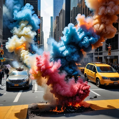 smoke bomb,the festival of colors,explosions,exploding,new york taxi,colorful balloons,explode,new york streets,explosion,colorful life,smoke art,burnout fire,colorful city,color powder,splash of color,new york,the colors,three primary colors,burning of waste,newyork,Photography,General,Realistic