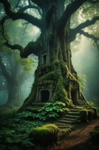 fairy house,witch's house,tree house,house in the forest,enchanted forest,fairy chimney,the roots of trees,celtic tree,fairy forest,witch house,fairytale forest,ancient house,forest tree,elven forest,old tree,treehouse,fantasy picture,haunted forest,isolated tree,magic tree,Photography,General,Fantasy