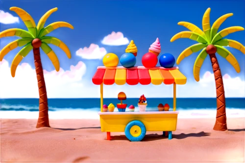 ice cream cart,ice cream stand,ice cream van,beach restaurant,ice cream shop,beach hut,beach buggy,seaside resort,ice cream maker,beach background,dream beach,beach furniture,sorbetes,beach bar,snowcone,hot dog stand,beach scenery,playmobil,summer beach umbrellas,ice cream on stick,Unique,3D,Clay