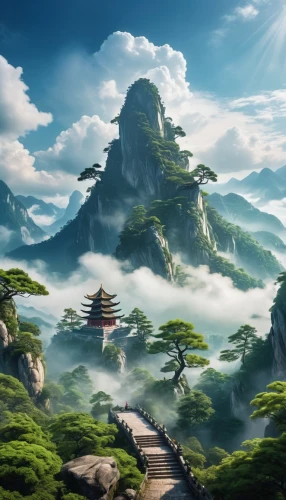 fantasy landscape,landscape background,mountain landscape,mountainous landscape,mountain scene,japan landscape,chinese background,chinese clouds,cartoon video game background,tigers nest,japanese mountains,mount scenery,mountain world,chinese temple,yunnan,world digital painting,high landscape,meteora,japanese background,beautiful landscape,Photography,General,Realistic