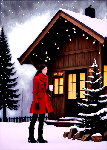 red coat,christmas snowy background,snow scene,winter background,christmas background,christmas landscape,christmasbackground,christmas banner,snow house,christmas scene,christmas wallpaper,red gift,the snow falls,christmas snow,claus,st claus,watercolor christmas background,snowing,red snowflake,santa and girl,Art,Artistic Painting,Artistic Painting 01