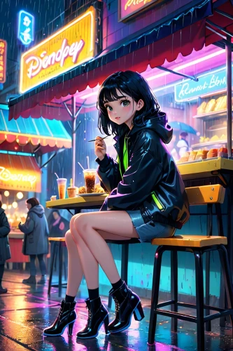 shibuya,neon coffee,harajuku,neon drinks,shinjuku,tokyo city,hatsune miku,tokyo,cyberpunk,nico,neon candies,neon light,izakaya,osaka,street cafe,rain bar,neon lights,neon,nightlife,miku,Anime,Anime,Cartoon