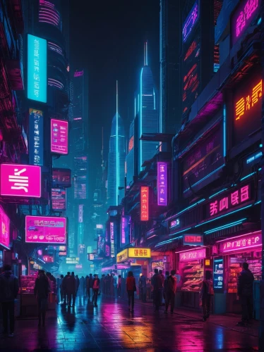 shanghai,taipei,shinjuku,hong kong,tokyo,cyberpunk,kowloon,tokyo city,hk,shibuya,colorful city,chongqing,busan,osaka,hanoi,tokyo ¡¡,nanjing,city at night,hong,vapor,Conceptual Art,Sci-Fi,Sci-Fi 26