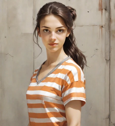 clementine,girl in t-shirt,portrait of a girl,young woman,girl portrait,vanessa (butterfly),portrait background,clove,pretty young woman,girl drawing,young lady,beautiful young woman,girl in a long,girl with cloth,cotton top,striped background,beautiful girl,girl in a historic way,the girl's face,photo painting,Digital Art,Comic