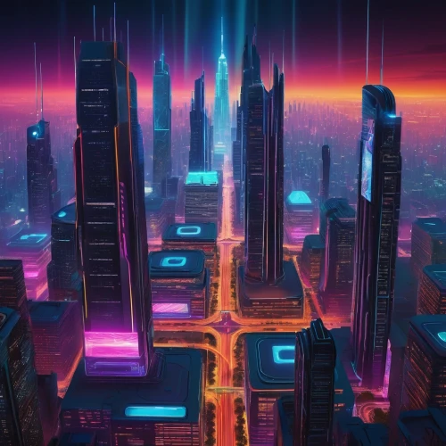 cityscape,metropolis,cyberpunk,futuristic landscape,colorful city,futuristic,fantasy city,cities,the city,city at night,city,dystopian,city blocks,evening city,vast,city highway,tokyo city,urban,city cities,city skyline,Conceptual Art,Sci-Fi,Sci-Fi 14