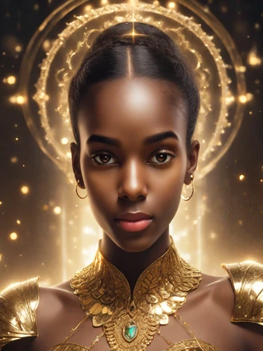 divine healing energy,priestess,golden crown,zodiac sign libra,african woman,mystical portrait of a girl,fantasy portrait,gold crown,beautiful african american women,prosperity and abundance,african american woman,goddess of justice,nigeria woman,radiance,hosana,ancient egyptian girl,african culture,african art,zodiac sign gemini,queen crown,Photography,Commercial