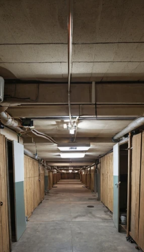 basement,concrete ceiling,ceiling ventilation,commercial hvac,ceiling construction,underground car park,underground garage,air-raid shelter,dormitory,underpass,daylighting,fire sprinkler system,hallway space,corridor,track lighting,industrial hall,pipe insulation,thoroughfare,barracks,hallway,Photography,General,Realistic