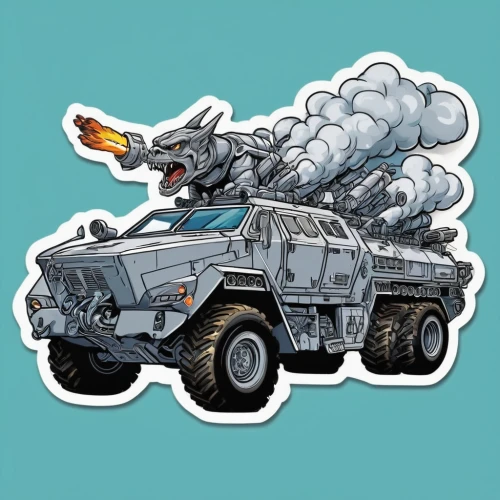 warthog,artillery tractor,armored vehicle,combat vehicle,tank truck,ecto-1,military vehicle,medium tactical vehicle replacement,firebrat,tank pumper,rocket raccoon,special vehicle,self-propelled artillery,petrol-bowser,ghostbusters,moottero vehicle,rhino,missile,artillery,tanker,Unique,Design,Sticker