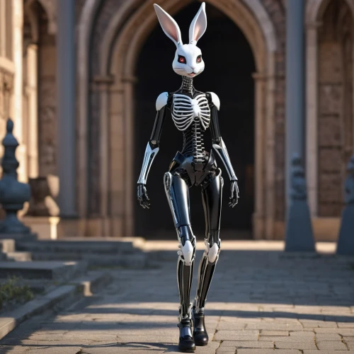 gray hare,endoskeleton,white rabbit,jack rabbit,deco bunny,anthropomorphized,bunny,rabbit,easter bunny,3d model,anthropomorphic,3d figure,wood rabbit,anthropomorphized animals,rebbit,thumper,easter theme,halloween2019,halloween 2019,evangelion unit-02