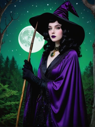 celebration of witches,witch broom,halloween witch,the enchantress,sorceress,witch,the witch,witches,witch ban,deadly nightshade,wicked witch of the west,fantasy picture,purple moon,gothic woman,witches pentagram,fantasy woman,queen of the night,halloween poster,broomstick,fairy tale character,Illustration,Retro,Retro 15