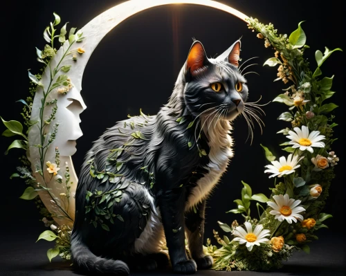 flower cat,artemis,pagan,wreath of flowers,capricorn kitz,silver tabby,spring equinox,constellation wolf,cat vector,maincoon,cat frame,luna,halloween cat,blooming wreath,shamanic,kitsune,portal,herfstanemoon,chartreux,garden-fox tail,Photography,General,Fantasy