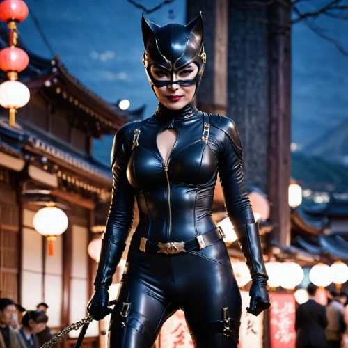 catwoman,black cat,asian costume,halloween black cat,lantern bat,cosplay image,bat,batman,latex clothing,hong,super heroine,crime fighting,wu,hk,katana,latex,queen of the night,goddess of justice,cosplay,dark suit,Photography,General,Cinematic