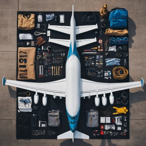 flat lay,carry-on bag,luggage and bags,aircraft construction,travel bag,overhead shot,cargo aircraft,air transportation,business bag,travel essentials,cargo plane,hand luggage,aerospace engineering,flight engineer,aviation,laptop bag,toy airplane,baggage hall,summer flat lay,cargo,Unique,Design,Knolling