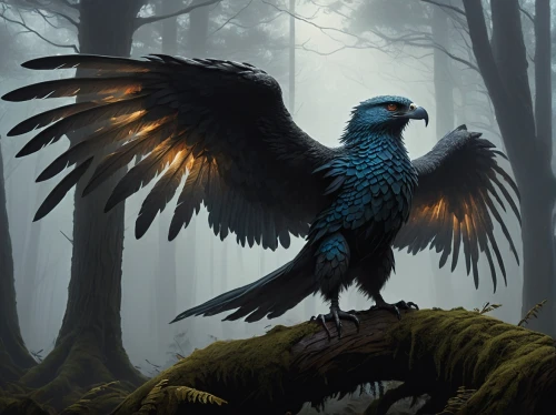 hyacinth macaw,black raven,corvidae,blue and gold macaw,raven bird,eagle illustration,blue macaw,blue parrot,nicobar pigeon,king of the ravens,imperial eagle,corvus,gryphon,blue buzzard,african eagle,corvus corax,steller s jay,black macaws sari,magpie,raven sculpture,Conceptual Art,Oil color,Oil Color 12