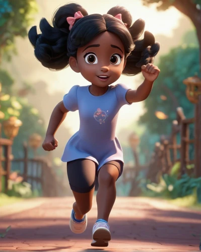 little girl running,moana,tiana,agnes,coco,cute cartoon character,lilo,hula,miguel of coco,hushpuppy,female runner,running,maya,maria bayo,rosa ' the fairy,little girl in wind,madagascar,rosa 'the fairy,polynesian girl,disney character,Unique,3D,3D Character