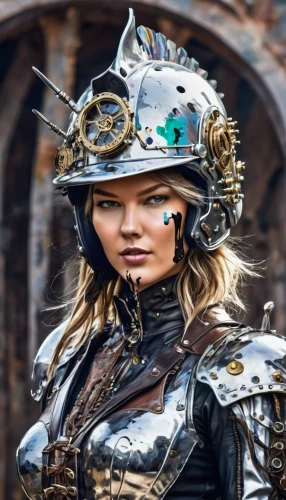 steampunk,female warrior,warrior woman,equestrian helmet,pickelhaube,steampunk gears,german helmet,motorcycle helmet,construction helmet,kokoshnik,breastplate,viking,steel helmet,head plate,fantasy warrior,celtic queen,helmet,fantasy woman,armour,alien warrior,Conceptual Art,Graffiti Art,Graffiti Art 08