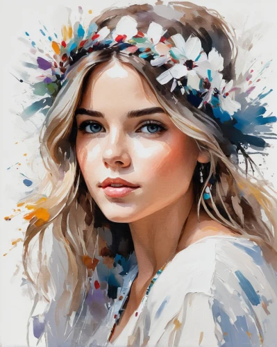 boho art,flower painting,girl in flowers,beautiful girl with flowers,photo painting,floral wreath,art painting,flower crown,watercolor women accessory,flower hat,fashion vector,digital painting,girl portrait,floral background,girl in a wreath,portrait background,flower art,world digital painting,colorful floral,fashion illustration,Conceptual Art,Oil color,Oil Color 10