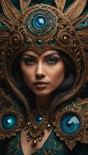 fantasy portrait,fantasy art,world digital painting,sorceress,medusa,blue enchantress,the enchantress,peacock eye,mirror of souls,gorgon,priestess,fractalius,sci fiction illustration,fractals art,mystical portrait of a girl,mandala framework,venetian mask,women's eyes,masquerade,biomechanical,Photography,General,Fantasy