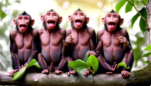 three monkeys,monkey family,primates,monkeys band,monkeys,baboons,three wise monkeys,the blood breast baboons,great apes,primate,monkey gang,orang utan,baboon,mandrill,human evolution,ape,uakari,macaque,hear no evil,chimpanzee,Illustration,Japanese style,Japanese Style 17