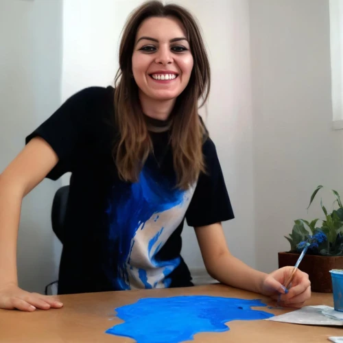 blue painting,tshirt,smurf,t-shirt printing,table artist,blue background,girl in t-shirt,uruguay,killer smile,fabric painting,to paint,tie dye,painting technique,ammo,tee,playmat,ale,flower painting,silphie,skype icon