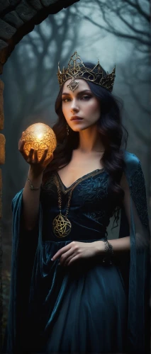 fantasy picture,sorceress,fantasy portrait,faery,mystical portrait of a girl,the enchantress,queen of the night,fantasy art,fairy tale character,crystal ball-photography,priestess,fantasy woman,fairy queen,candlemaker,divination,faerie,celebration of witches,gothic portrait,fairy tales,celtic queen,Illustration,Abstract Fantasy,Abstract Fantasy 02