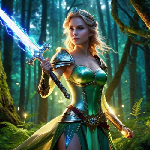 the enchantress,fantasy woman,fantasy picture,female warrior,fantasy art,cg artwork,sorceress,patrol,aaa,elven,heroic fantasy,fantasy warrior,cleanup,green aurora,celtic queen,druid,fantasy portrait,lightsaber,faerie,blue enchantress,Photography,General,Realistic