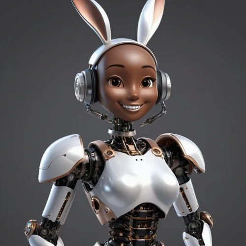 ai,3d model,tiana,minibot,vector girl,robotic,humanoid,soft robot,robotics,cute cartoon character,anime 3d,robot,bunny,no ear bunny,cyborg,bot,princess leia,droid,eve,chat bot,Unique,3D,3D Character