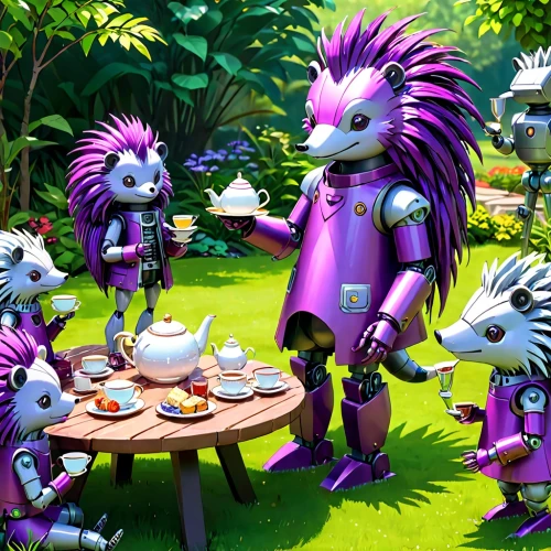scandia gnomes,new world porcupine,hedgehogs,acai,anthropomorphized animals,porcupine,gnomes at table,echidna,3d render,tea party,scandia animals,trolls,garden party,rocket salad,acai brazil,skylanders,patrols,rosa cantina,violet family,prickle,Anime,Anime,General