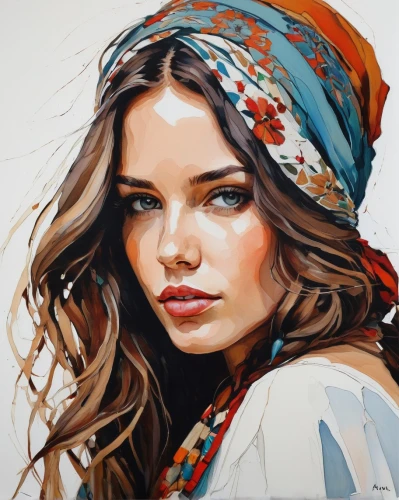 boho art,girl portrait,art painting,oil painting on canvas,bohemian,young woman,girl in cloth,oil painting,girl with cloth,italian painter,headscarf,fabric painting,watercolor women accessory,woman portrait,selanee henderon,fashion vector,girl drawing,romantic portrait,boho,world digital painting,Conceptual Art,Oil color,Oil Color 08