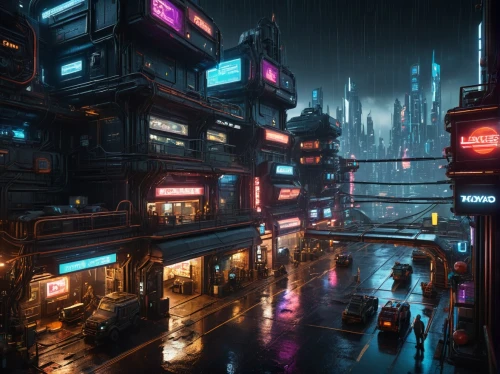 cyberpunk,black city,metropolis,harbour city,scifi,shinjuku,fantasy city,sci-fi,sci - fi,cityscape,kowloon,futuristic landscape,tokyo city,sci fi,colorful city,city corner,kowloon city,shanghai,city at night,rain bar,Photography,General,Sci-Fi