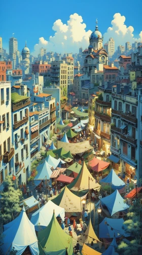 hippy market,large market,the market,market,shanghai disney,chinese background,world digital painting,saigon,fantasy city,souk,seoul,shanghai,xiamen,marketplace,colorful city,studio ghibli,moc chau hill,kowloon,dalian,south korea,Illustration,Japanese style,Japanese Style 05